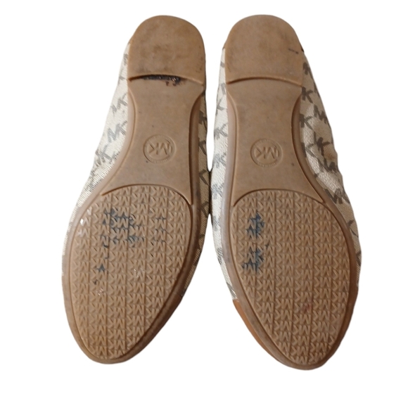 Micheal Kors Joyce Ballet Flat Brown and Tan Signature MK Print Size 7 - Picture 8 of 11